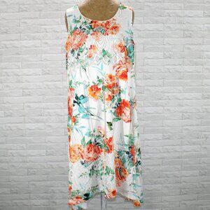 ONE WORLD Dress Midi Floral Swim Cover-up Kimono Caftan Resort Orange Large